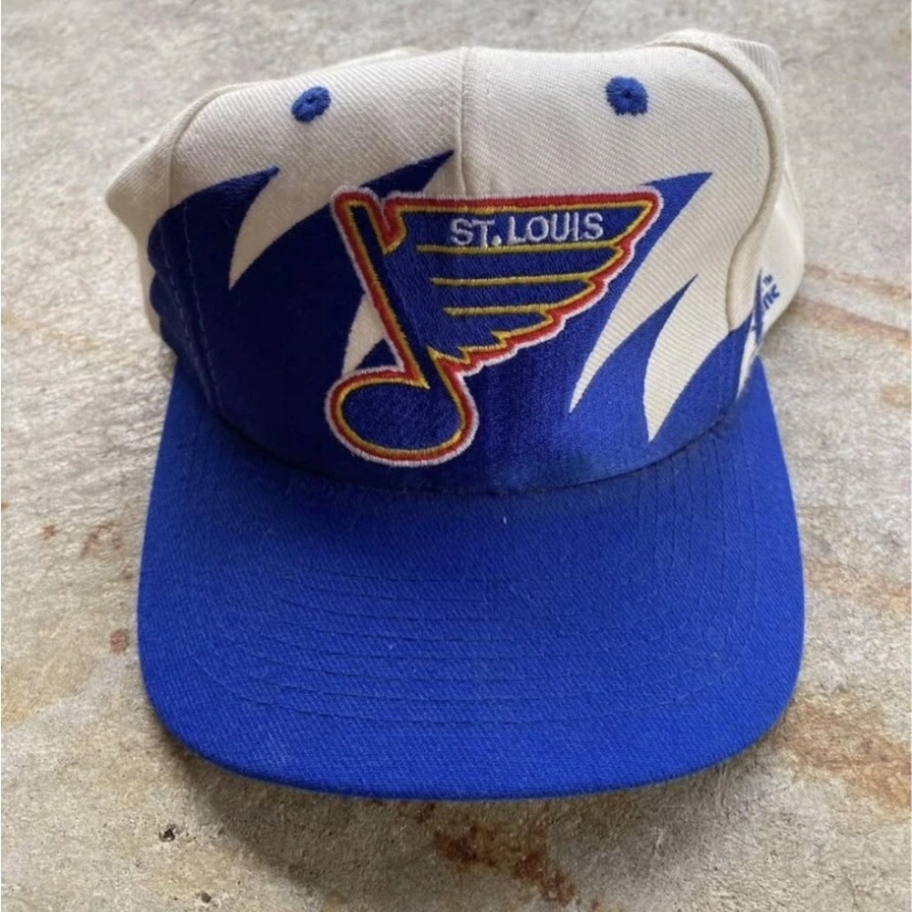 Rare St. Louis Blue Sharktooth Logo Athletic Wool Snapback Cap 1990s